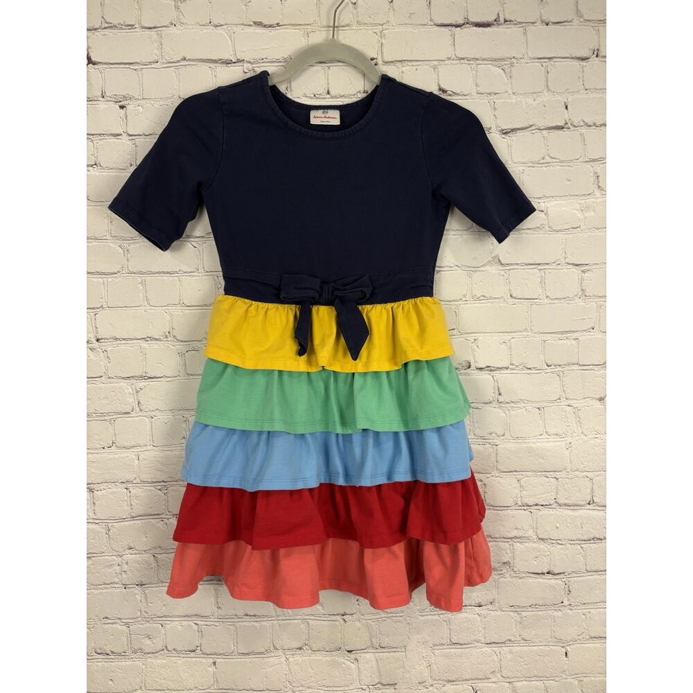 HANNA ANDERSSON Ruffle Tier Dress 130 Girls 8 Salsa Knit Rainbow Colorful